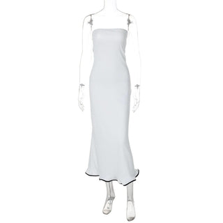 Backless solid ruffle tube maxi dress
