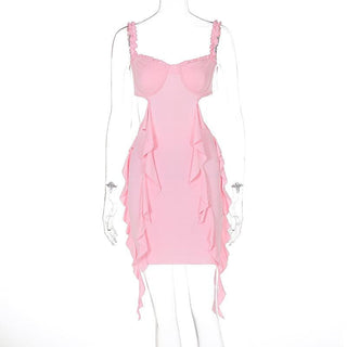 Sweetheart neck ruffle hollow out cami cut out mini dress