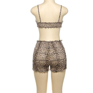 Leopard print ruffle ruched crop pant set