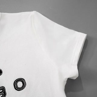 Short sleeve ruched letter pattern top