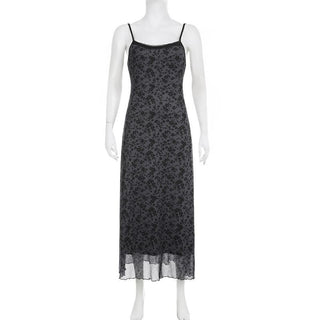 Lace hem mesh ruffle backless cami midi dress