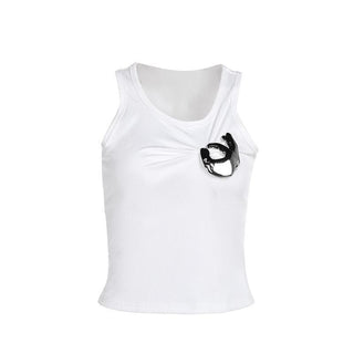 Metal applique ruched solid tank top