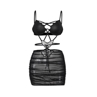 Cross front butterfly mesh hollow out cami cut out mini dress