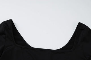 Long sleeve square neck ruched solid mini skirt set