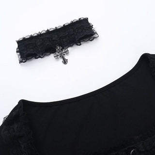 Long sleeve ruffle lace hem necklace top