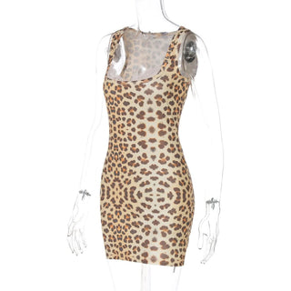 Square neck leopard print mini dress