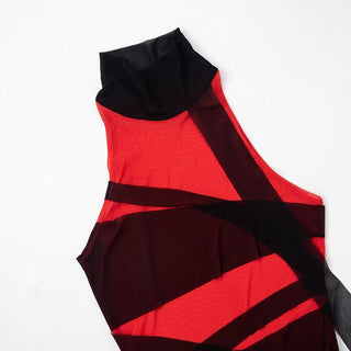 High neck sheer mesh patchwork top