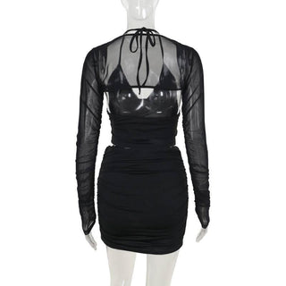 Halter v neck o ring shrug 3 piece mini skirt set