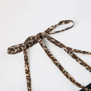 Halter off shoulder bowknot leopard print top