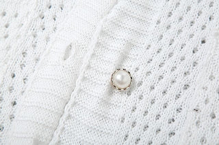 Turnover collar short sleeve button hollow out pant set