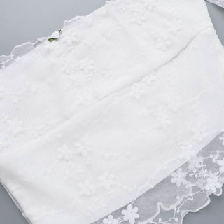 Off shoulder long sleeve mesh embroidery top