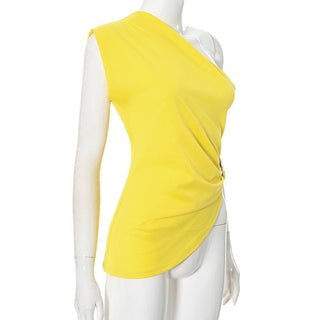 One shoulder irregular ruched buckle top