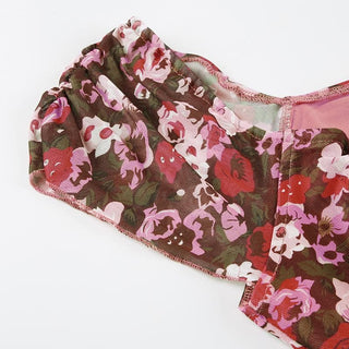 Cap sleeve print bowknot mesh mini dress