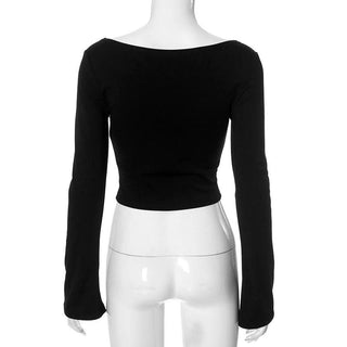 Long sleeve print lace up top