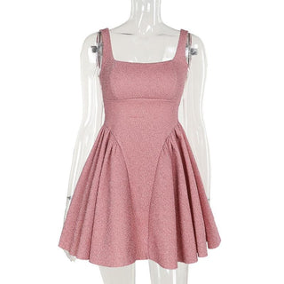 Square neck bowknot stitch backless cami mini dress