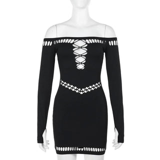 Off shoulder long sleeve gloves hollow out cut out mini dress