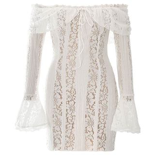 Long flared sleeve off shoulder lace mini dress-final-sale