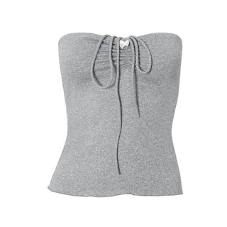 Halter sweetheart neck ruched bowknot ruffle top