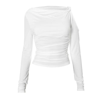 Irregular long sleeve hollow out ruched one shoulder cut out top