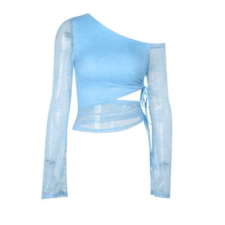 One shoulder drawstring self tie lace top