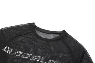 Long sleeve beaded sheer mesh top