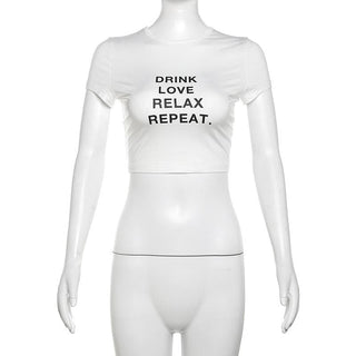 Short sleeve crewneck ruched letter print crop top
