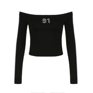 Long sleeve off shoulder "09" pattern top