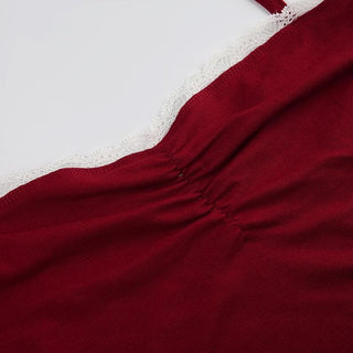 Halter ruched lace hem backless solid top