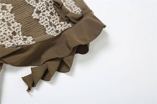 Knitted patchwork backless ruffle mini dress