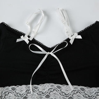 Off shoulder long sleeve lace hem bowknot top