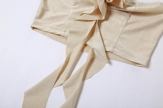 Flower applique solid ruffle irregular backless tube mini skirt set