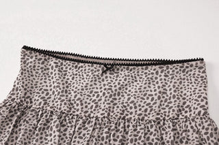 Long sleeve leopard print lace up ruched skirt set