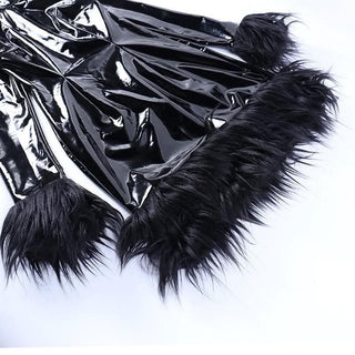 Long sleeve PU leather feather high neck zip-up mini dress-final-sale