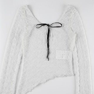 Long sleeve bowknot lace top