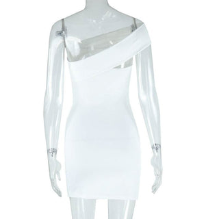 Hollow out irregular one shoulder solid cut out mini dress