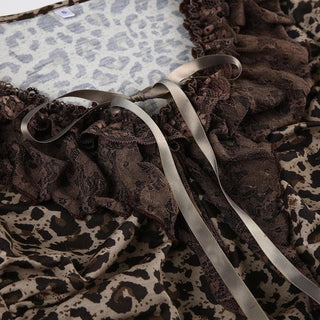 Long sleeve ruffle leopard print bowknot ribbon top