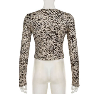 Leopard print long sleeve self tie crop top