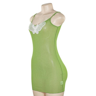 U neck butterfly embroidery sheer mesh cami mini dress