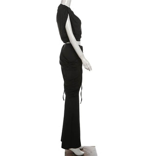 Cap sleeve ruched solid pant set