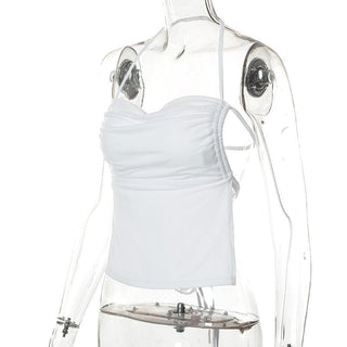 Halter cowl neck backless self tie solid top