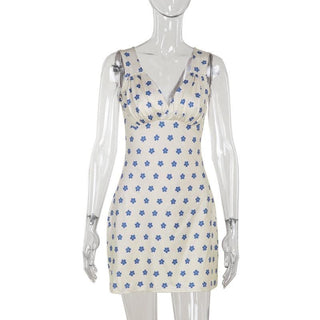 V neck sleeveless ruched flower print mini dress