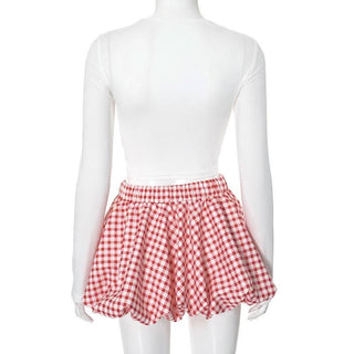 Bowknot long sleeve crewneck plaid mini skirt set