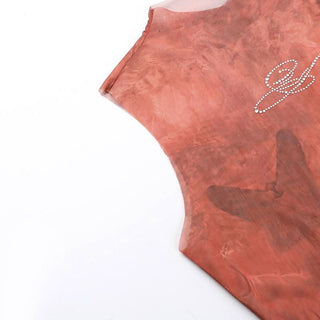 Sheer mesh beaded print crewneck sleeveless top