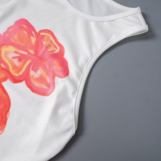 Ribbed flower print tank top