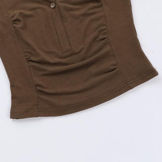 Short sleeve v neck button solid top