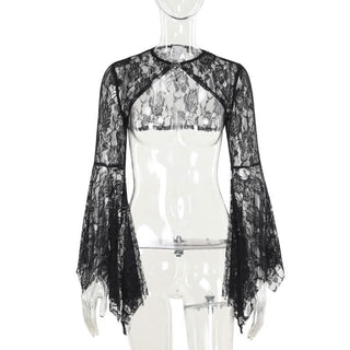 Long flared sleeve lace rhinestone applique shrug