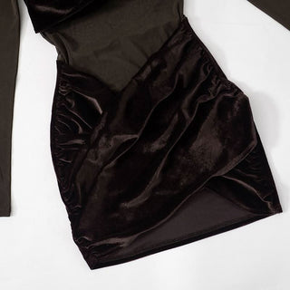 Long sleeve mesh high neck velvet ruched mini dress