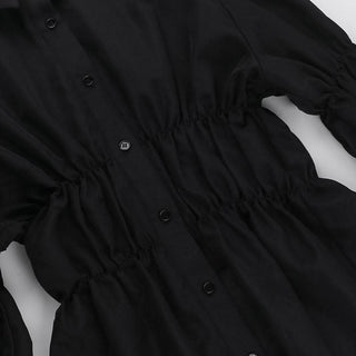 Turnover collar long puff sleeve button top
