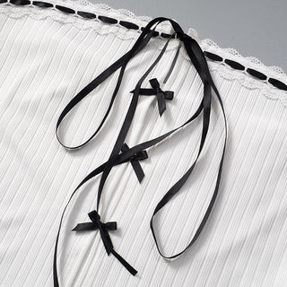 Bowknot ribbon ribbed lace hem backless tube top