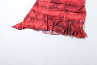 Halter ruched tie dye ruffle backless mini dress